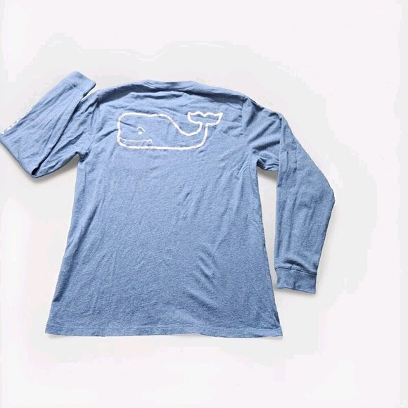 Vineyard Vines T Shirt Mens M Blue Pink Whale Print LS Preppy Pocket 1V0923 FLAW - Picture 14 of 14